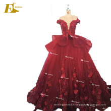 ED Bridal China Custom Made Off Shoulder Appliques Ball Gown Organza Red Wedding Dress